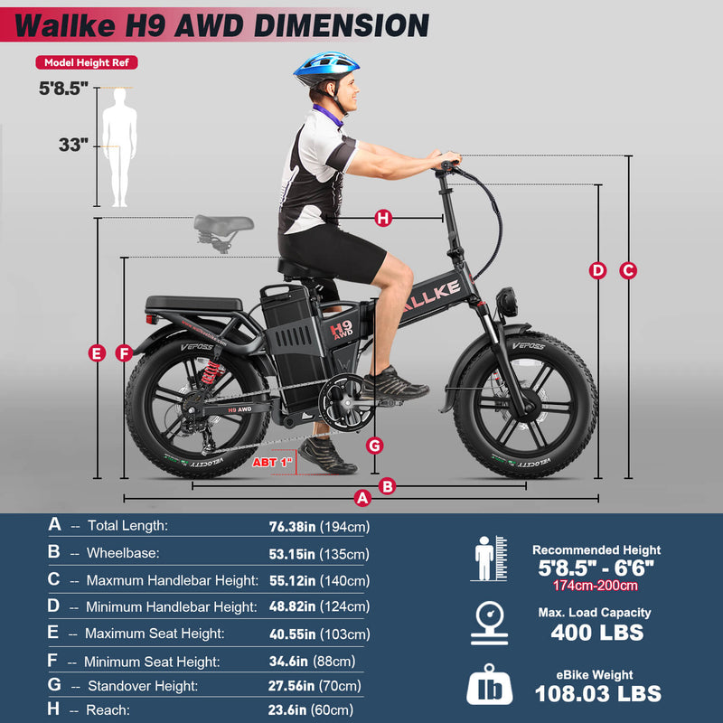 Wallke H9 AWD | 3200W Folding Ebike 60/82Ah Battery