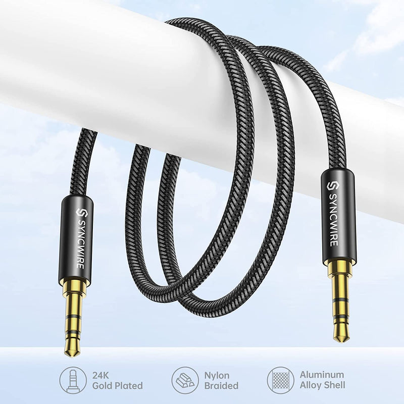 SYNCWIRE 3.5Mm Aux Cable (9.8Ft/3M) Hi-Fi Sound Nylon Braided Auxiliary Audio Cable Adapter Male to Male AUX Cord for Headphones, Car, Home Stereos, Speaker, Iphone, Ipad, Ipod, Echo & More Black