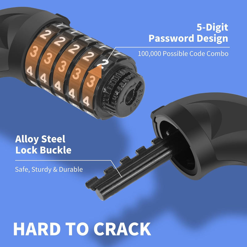 Bike Lock 3.2 Ft Long High Security Heavy Duty anti Theft Bike Chain Lock, 5 Dig