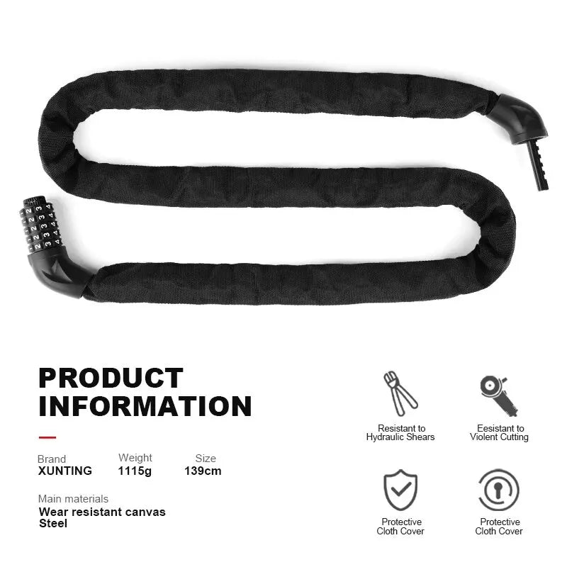 Xunting 74Cm Bicycle Lock Mountain MTB Road Bike Safety Anti-Theft Chain Lock Cycling Bicycle Accessories Bike Lock