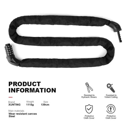 Xunting 74Cm Bicycle Lock Mountain MTB Road Bike Safety Anti-Theft Chain Lock Cycling Bicycle Accessories Bike Lock