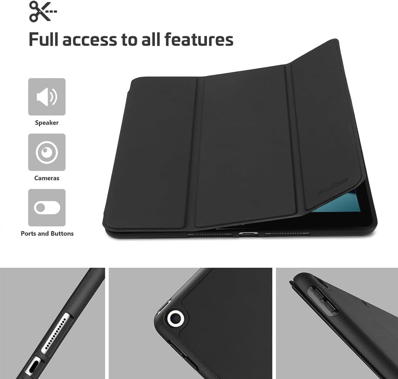 Procase Smart Case for Ipad 10.2 (9Th Gen 2021/ 8Th Gen 2020 / 7Th Gen 2019) with Pencil Holder and Soft TPU Back Cover, Slim Steady Stand Protective Case for 10.2" Ipad -Black