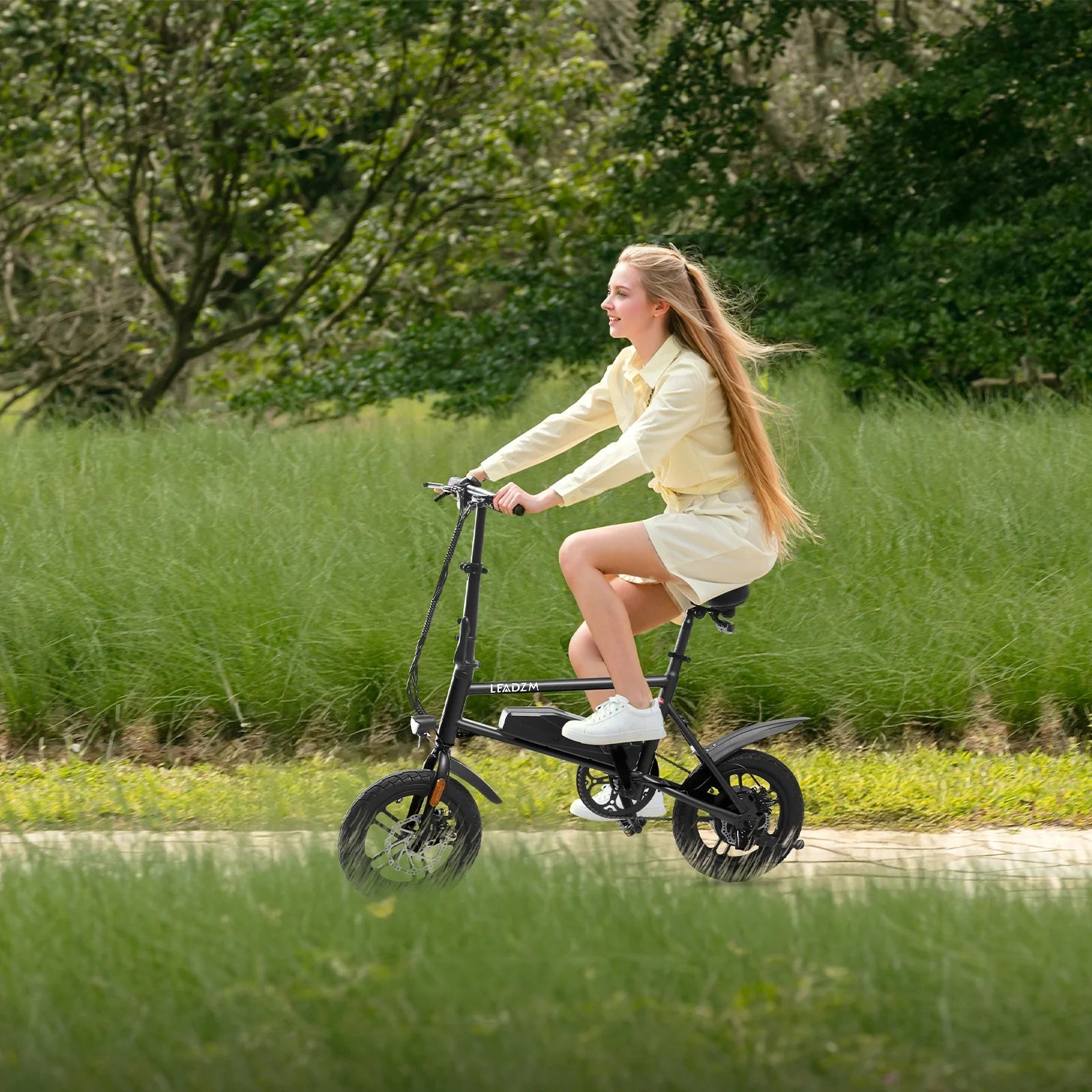 14" Folding Electric Bike for Adults Teens, 500W 36/7.8 AH, Pedal-Assist, Commuter Cruiser City E Bike