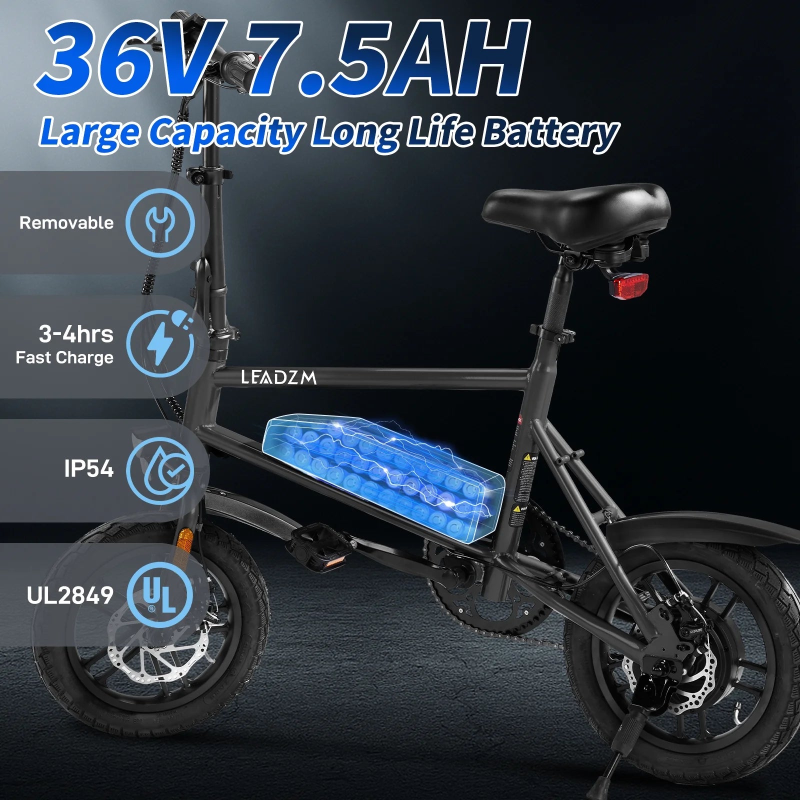 14" Folding Electric Bike for Adults Teens, 500W 36/7.8 AH, Pedal-Assist, Commuter Cruiser City E Bike