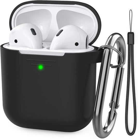 Ahastyle Upgrade Silicone Case Protective Cover [Front LED Visible] Compatible with Apple Airpods 2 & 1 (Black)