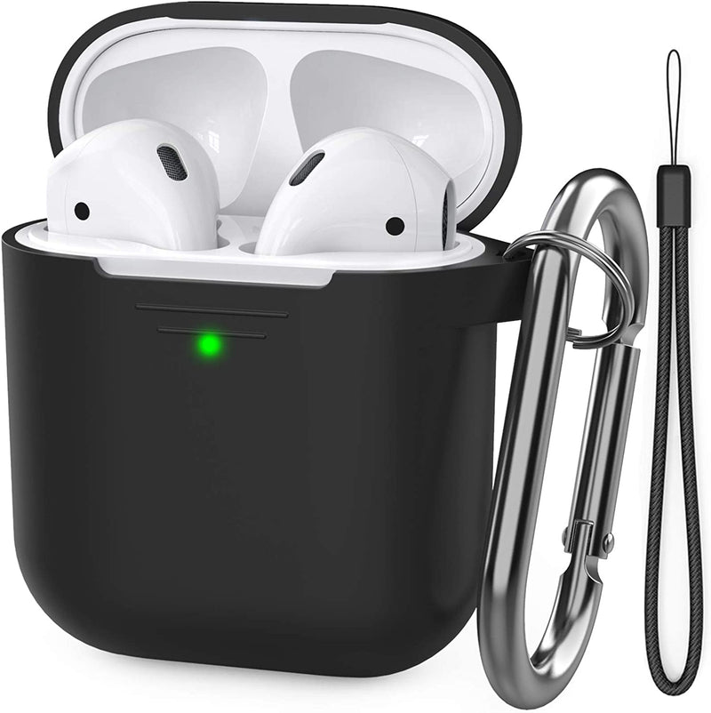 Ahastyle Upgrade Silicone Case Protective Cover [Front LED Visible] Compatible with Apple Airpods 2 & 1 (Black)