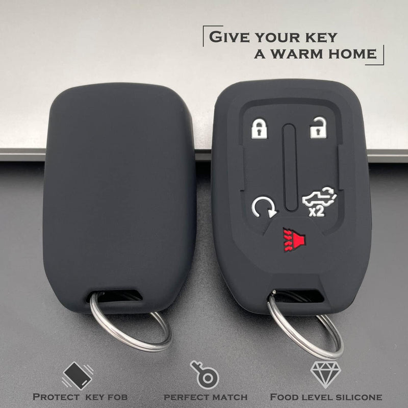 TANDRIVE 2PCS Silicone Smart Key Fob Case Cover for 2023 2022 2021 2020 2019 Chevy Silverado and GMC Sierra 1500 2500HD 3500HD, Remote Protector Accessories Holder(Key Ring,Black and Black)