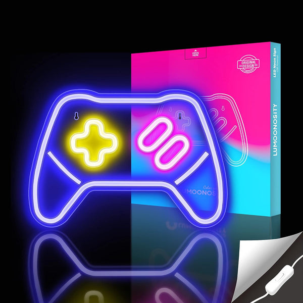 Lumoonosity Game Controller LED Neon Sign - Gamepad Shaped Light for Gamers and Streamers - Gaming Console Night Light with On/Off Switch for Bedroom and Game Room Decor