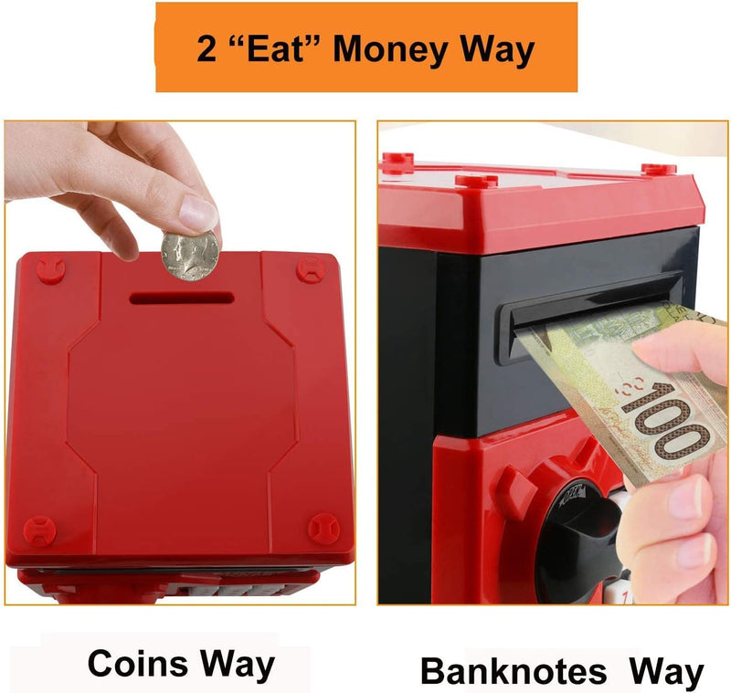 Barelove Electronic Cartoon Piggy Bank with Password Protection and Voice Prompt - Kids' Money Saving Box ATM Safe for Boys and Girls - Available in Pink and Red