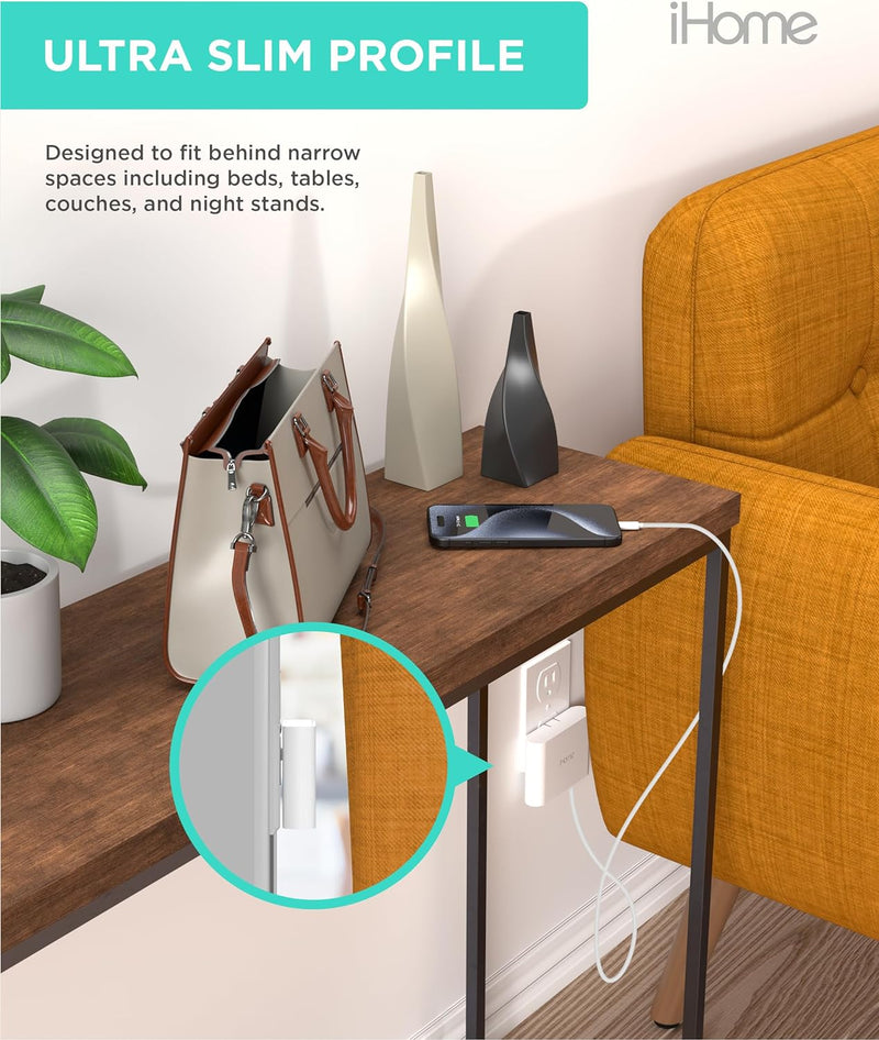 Ihome Slim 4-Port USB Wall Charger, AC Pro Multiport Plug Adapter, Phone Charging Block with 4 Ports, Flat USB Wall Adapter for Home & Travel