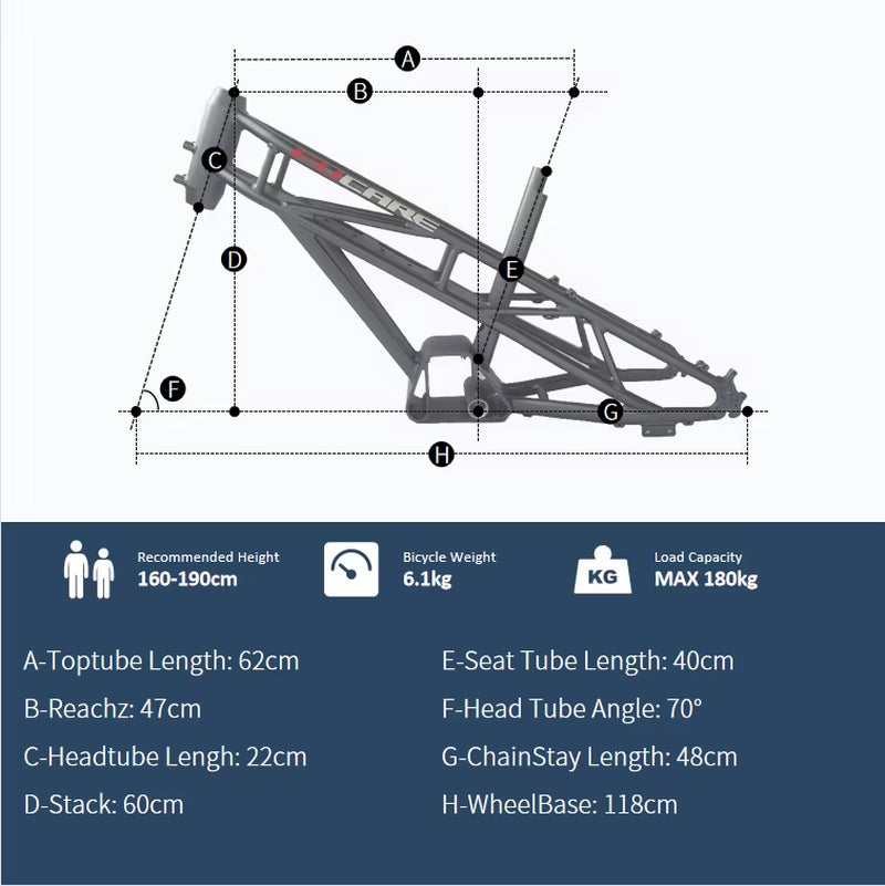 Hot Sale Ready to Ship Fucare 400Lbs Load 20 Inch Aluminum Alloy Dual Battery Electric Bicycle Frame with 190Mm Bike Dropout