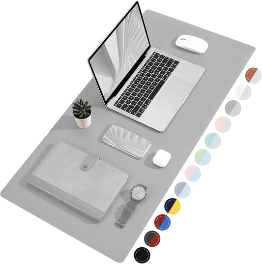 TOWWI Dual Sided Desk Pad, Large Desk Mat, Waterproof Desk Blotter Protector Mouse Pad, Leather Desk Pad Large for Keyboard and Mouse (36" X 17", Gray/Sliver)
