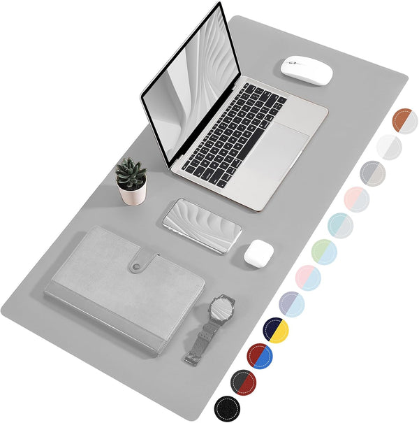 TOWWI Dual Sided Desk Pad, Large Desk Mat, Waterproof Desk Blotter Protector Mouse Pad, Leather Desk Pad Large for Keyboard and Mouse (36" X 17", Gray/Sliver)
