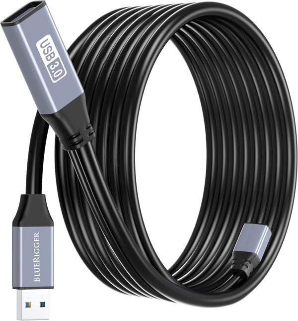Bluerigger USB 3.0 Extension Cable (32FT, Active, 5 Gbps, In-Wall CL3 Rated, Type a Male to Female Cord) - Long USB Repeater Extender for VR Headset, Printer, Hard Drive, Keyboard, Mouse, Xbox