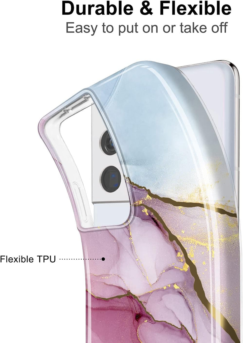 JIAXIUFEN Galaxy S21 Ultra Case Gold Electroplated Glitter Marble Slim Shockproof TPU Soft Rubber Silicone Cover Phone Case for Samsung Galaxy S21 Ultra 5G 6.8 Inch 2021 Purple Blue