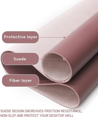 Ysagi Non-Slip Leather Desk Pad L Size, Waterproof Laptop Computer Desk Keyboard Mat, Table Protector Blotter Mat, Large Mouse Pad for Office/Work/Home/Decor(Dark Pink, 35.4" X 17")