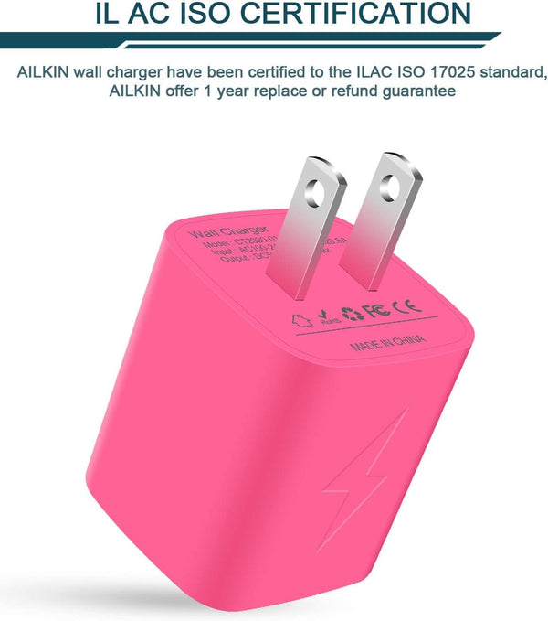 Wall Charger, AILKIN USB Plug Fast Charging Block, Power Adapter Cube 2 Port Charge Travel Brick Cell Quick Chargers Box for Iphone Samsung Galaxy USB Box Base Brick