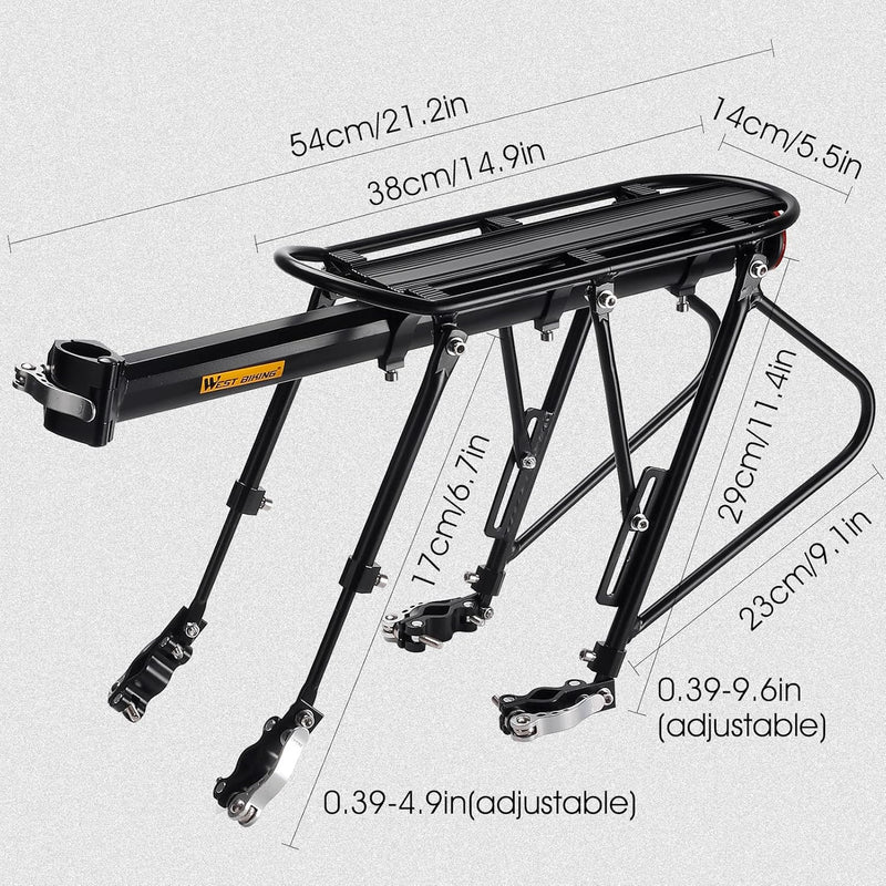 HONGYEA Bike Cargo Rack 220 Lbs Load Bike Rack Full Quick Release Universal Adjustable, Aluminum Alloy Waterproof Bike Luggage Rear Rack, Bicycle Rear Rack for MTB, Ebikes, Road Bike