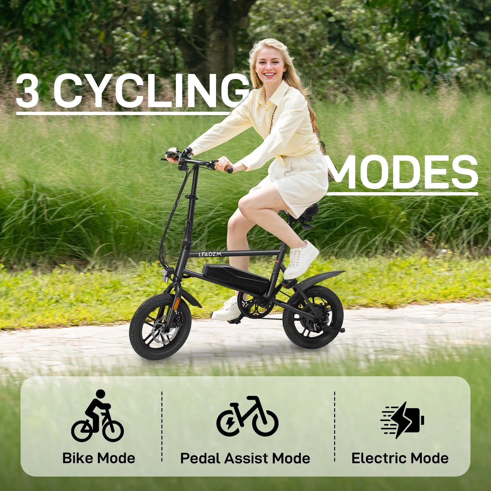 14" Folding Electric Bike for Adults Teens, 500W 36/7.8 AH, Pedal-Assist, Commuter Cruiser City E Bike