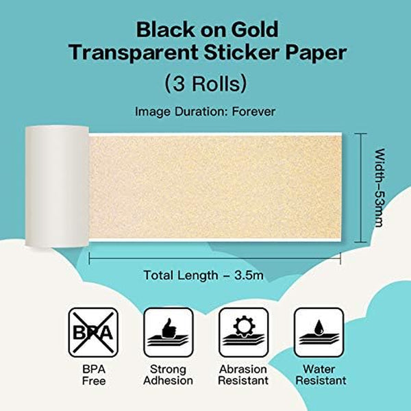 Phomemo Golden Self-Adhesive Thermal Paper, Glossy Printable Sticker Paper Label for Phomemo M02/M02 Pro/M02S/P2S/M03/M04S Mini Sticker Printer, 50Mm X 3.5M, Diameter 28Mm, 3-Rolls