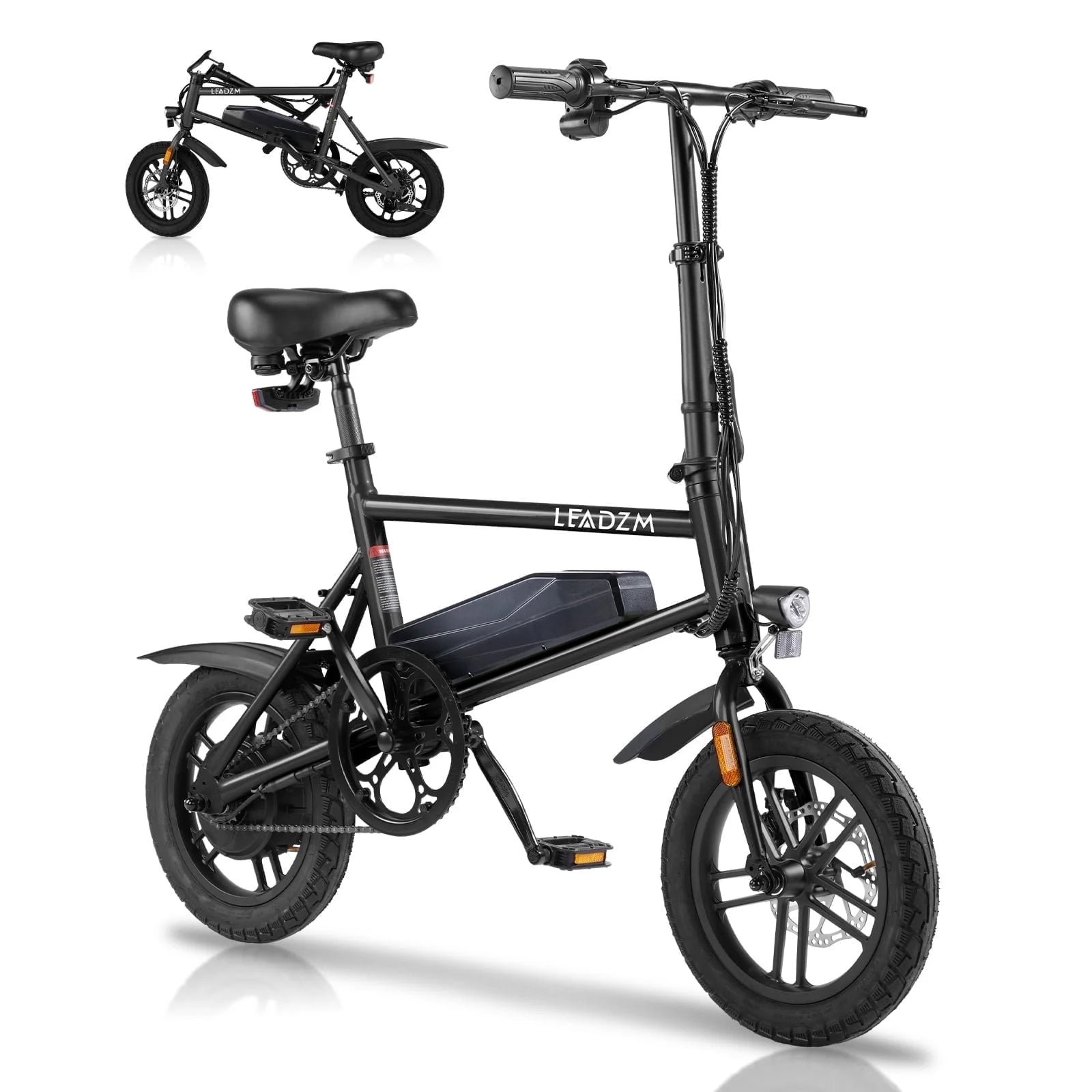 14" Folding Electric Bike for Adults Teens, 500W 36/7.8 AH, Pedal-Assist, Commuter Cruiser City E Bike