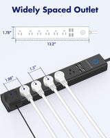 Surge Protector Power Strip with USB, AUOPLUS 10FT Outlet Strip, 6 Outlet and 4 USB Charger,[Flat Plug/Wall Mountable], 1250W/10A/2100J, Long Extension Cord for Computer Iphone Home Office Dorm