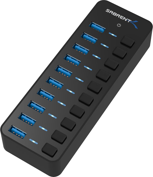 SABRENT 10-Port 60W USB 3.0 Hub with Individual Power Switches and Leds, Includes 60W 12V/5A Power Adapter (HB-BU10)