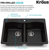 KRAUS Forteza 33-Inch Drop In/Undermount 50/50 Double Bowl Granite Kitchen Sink in Black, KGD-52BLACK