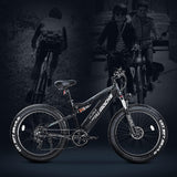 Eahora Electric Bike 750W Electric Mountain Bike 26In, 31MPH Adults Ebike with Full Suspension and Hydraulic Brakes, USB Color Display, 48V 15Ah Battery, 4.0'' Fat Tires E-MTB