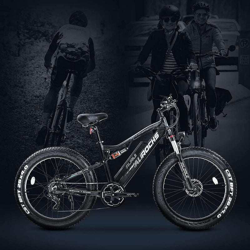 Eahora Electric Bike 750W Electric Mountain Bike 26In, 31MPH Adults Ebike with Full Suspension and Hydraulic Brakes, USB Color Display, 48V 15Ah Battery, 4.0'' Fat Tires E-MTB