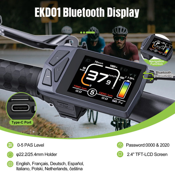 EKD01 Bluetooth Navigation Display 8 Languages LCD Ebike Computer for BAFANG Electric Bike Motor Kit Intelligent Controller