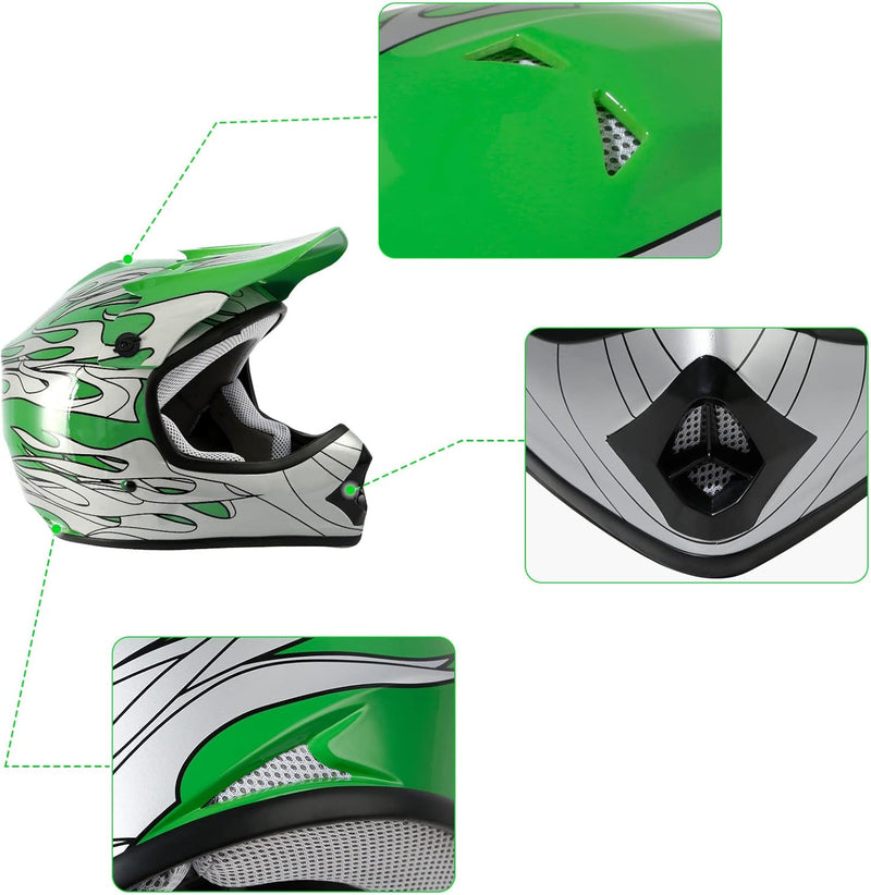 TCMT Youth Kids Helmet Motocross ATV Dirtbike BMX MX Offroad Full Face Motorcycle Helmet Gloves Goggles Dot Approved