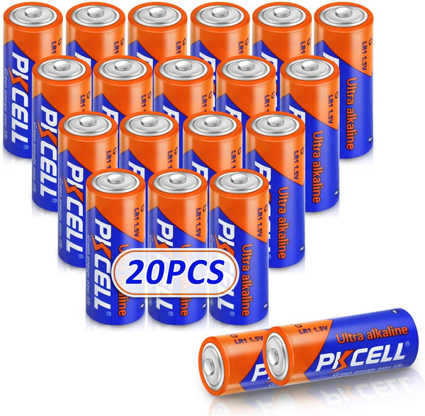 PKCELL N Size 1.5V Alkaline Batteries, 20 Pack Ultra Long-Lasting MN9100/E90/LR1 Medical Battery for Medical Devices, GPS Trackers, Flashlights, Key Fobs, 10-Year Shelf Life