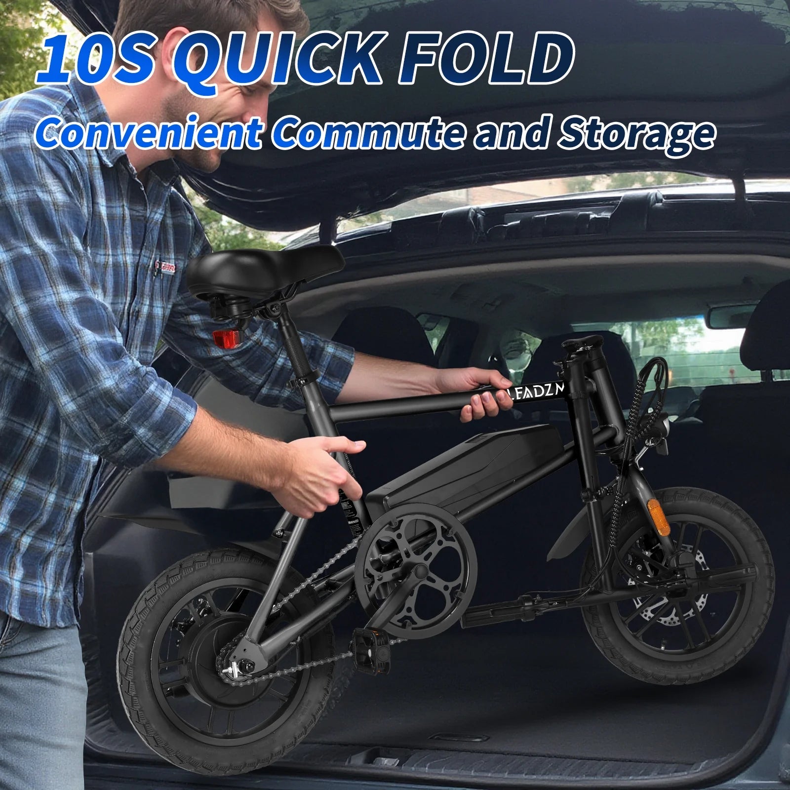 14" Folding Electric Bike for Adults Teens, 500W 36/7.8 AH, Pedal-Assist, Commuter Cruiser City E Bike