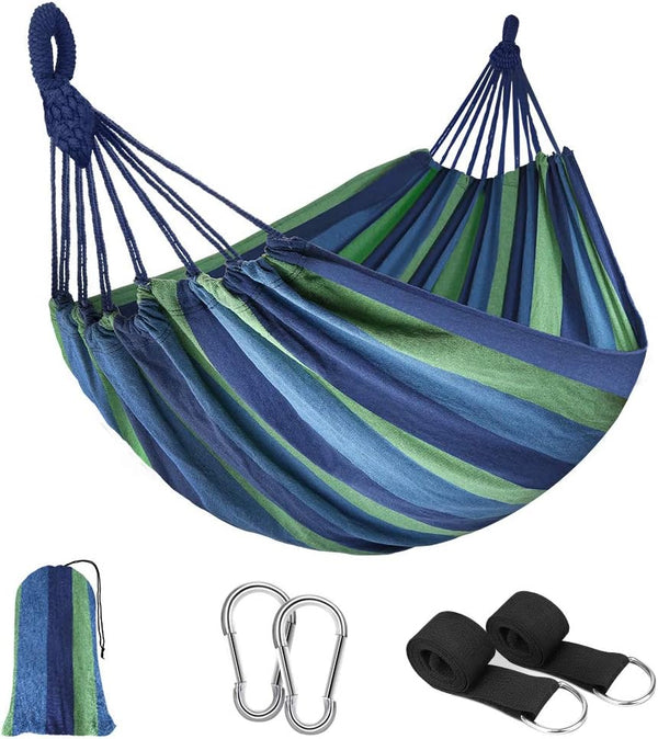JBM Single Camping Hammock Portable Hammock with Carrying Bag - Support 264Lbs (Blue & Green)