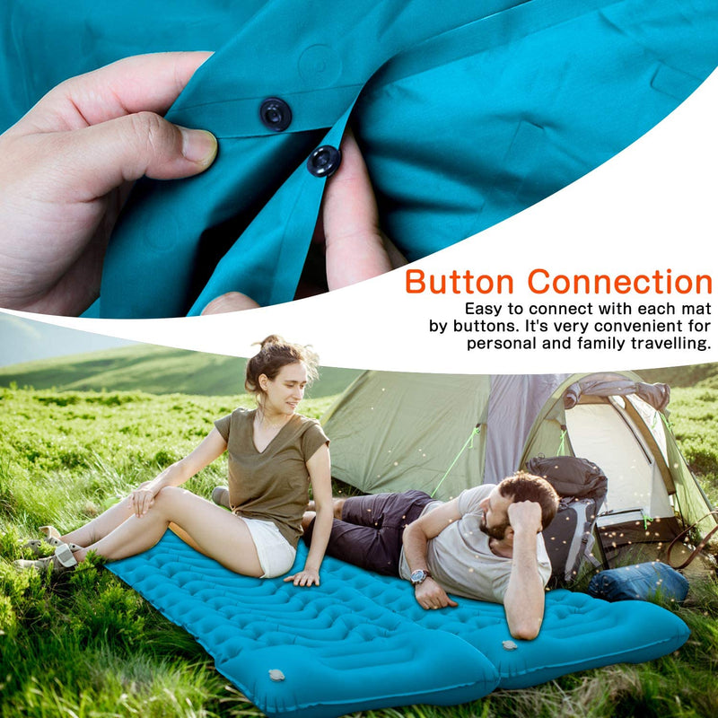 Camping Sleeping Pad,Supipro 2021 Newest Inflatable with Foot Press Sleeping Mat Pillow，Button Connection Large Size 4"-Thick, Portable Waterproof and Compact Air Mat for Camping,Hiking,Beach