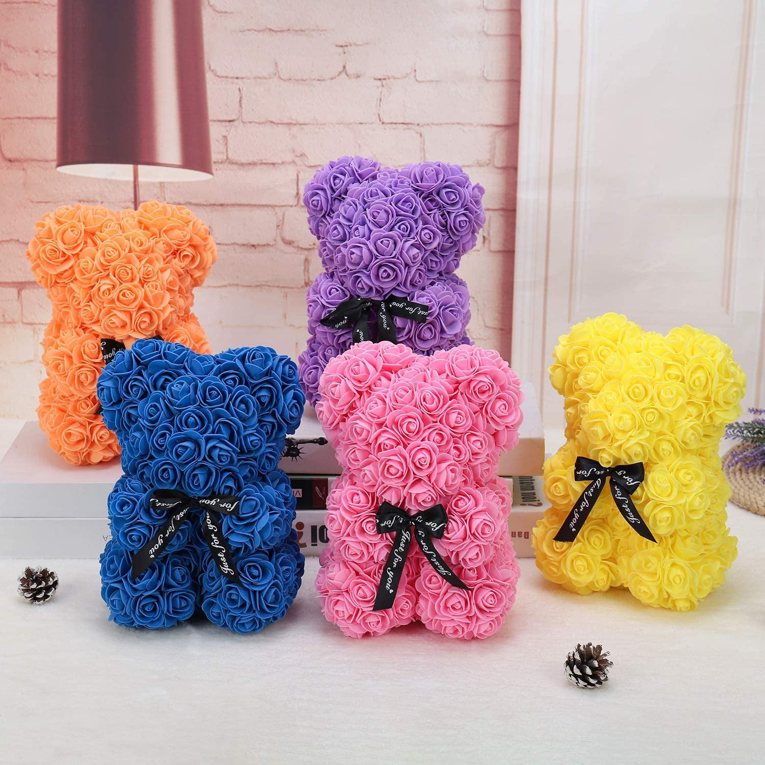 ZFDEBY Rose Flower Bear-Hand Made Teddy Bear,Best Artificial Decoration Gifts for Mothers Day, Valentines Day,Bridal,Weddings,The Perfect Party Clear Gift Box (06-Blue)