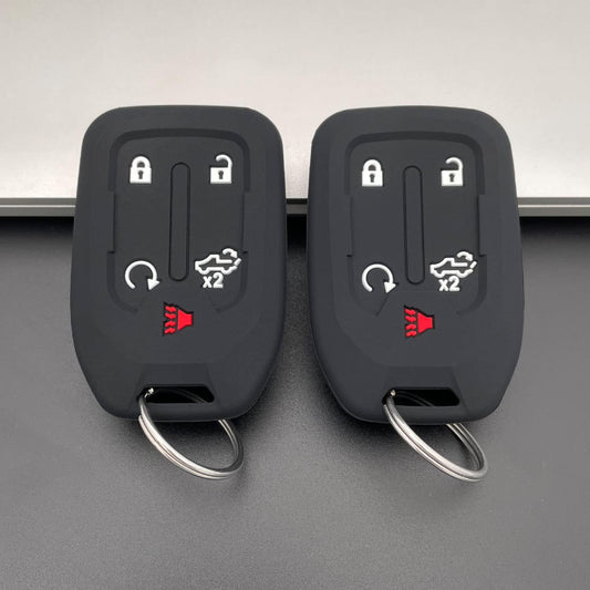 TANDRIVE 2PCS Silicone Smart Key Fob Case Cover for 2023 2022 2021 2020 2019 Chevy Silverado and GMC Sierra 1500 2500HD 3500HD, Remote Protector Accessories Holder(Key Ring,Black and Black)