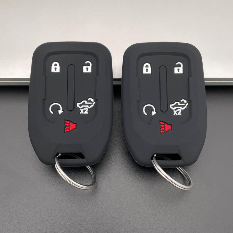 TANDRIVE 2PCS Silicone Smart Key Fob Case Cover for 2023 2022 2021 2020 2019 Chevy Silverado and GMC Sierra 1500 2500HD 3500HD, Remote Protector Accessories Holder(Key Ring,Black and Black)