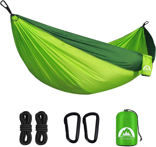 SWTMERRY Double Camping Hammock Lightweight Parachute Nylon | Portable Hammocks with Tree Straps | Hammock 2 Person Heavy Duty | Hammock Backpacking for Camping, Backyard, Hiking, Beach