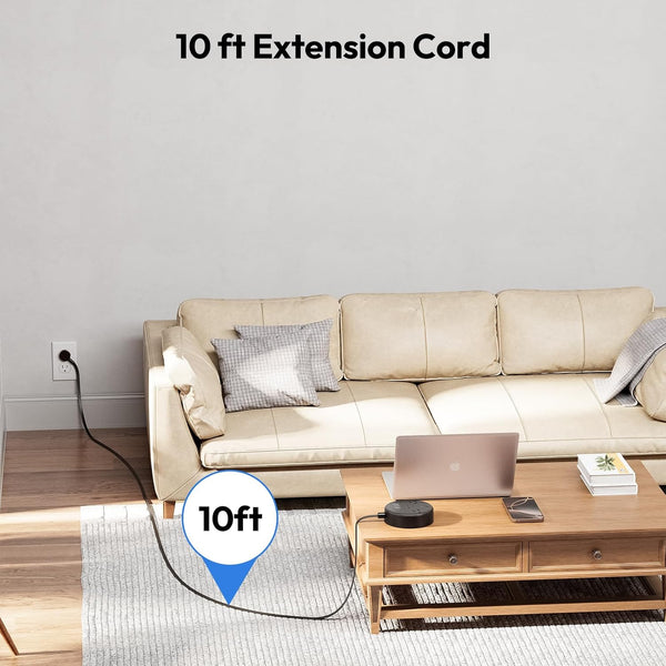 10Ft Long Extension Cord Power Strip with USB Ports, NTONPOWER Flat Plug Power Strip with 3 Outlet 4 USB(1 USB C), Wall Mount Charging Station for Home Office, Dorm Room, Travel, ETL Listed, Black
