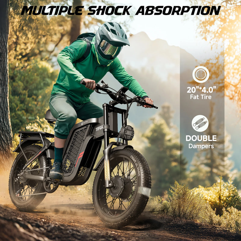 TIFGALOP F7 Electric Bicycle 2000W 52V 24AH Full Suspension Shock Absorption All Terrain Off-Road Hydraulic Disc Brakes Ebikes