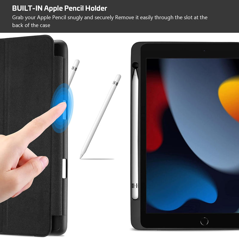 Procase Smart Case for Ipad 10.2 (9Th Gen 2021/ 8Th Gen 2020 / 7Th Gen 2019) with Pencil Holder and Soft TPU Back Cover, Slim Steady Stand Protective Case for 10.2" Ipad -Black
