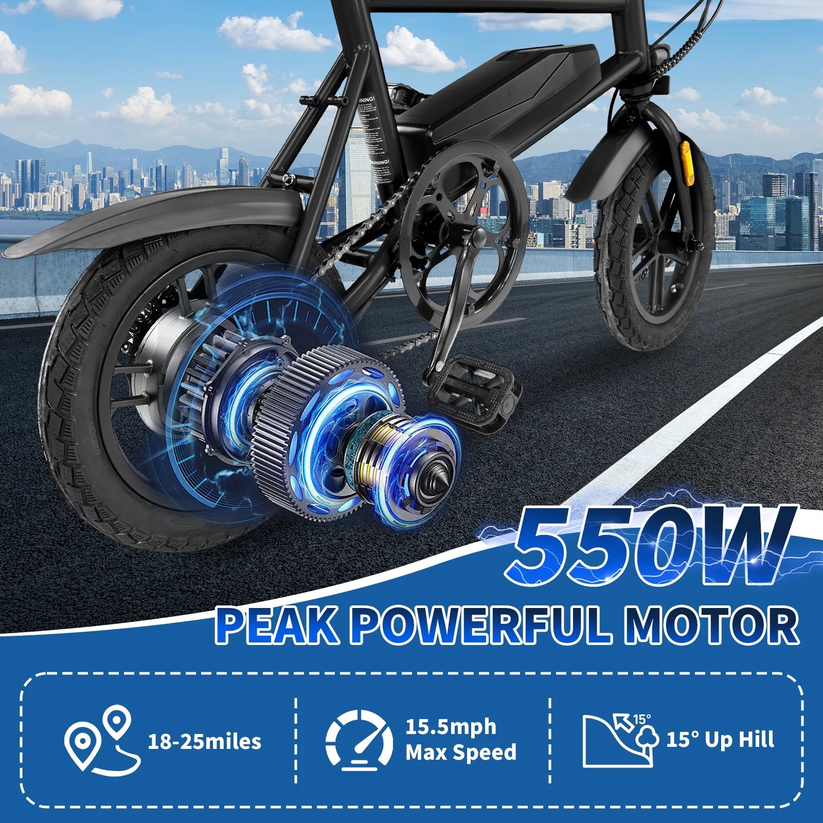 14" Folding Electric Bike for Adults Teens, 500W 36/7.8 AH, Pedal-Assist, Commuter Cruiser City E Bike