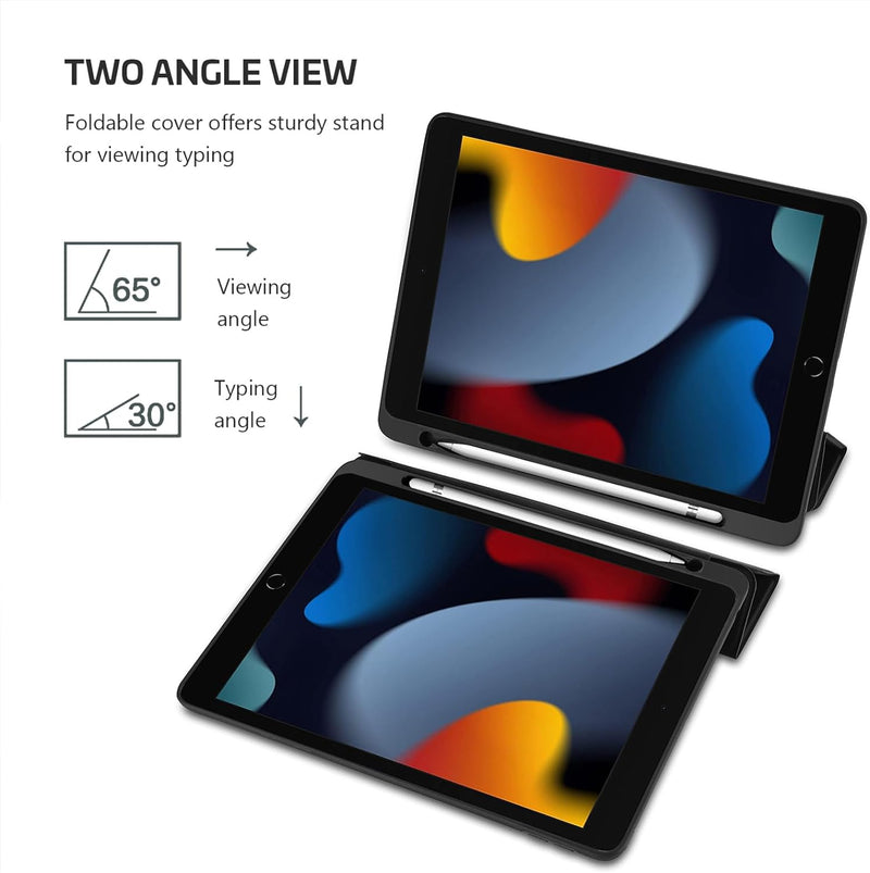 Procase Smart Case for Ipad 10.2 (9Th Gen 2021/ 8Th Gen 2020 / 7Th Gen 2019) with Pencil Holder and Soft TPU Back Cover, Slim Steady Stand Protective Case for 10.2" Ipad -Black