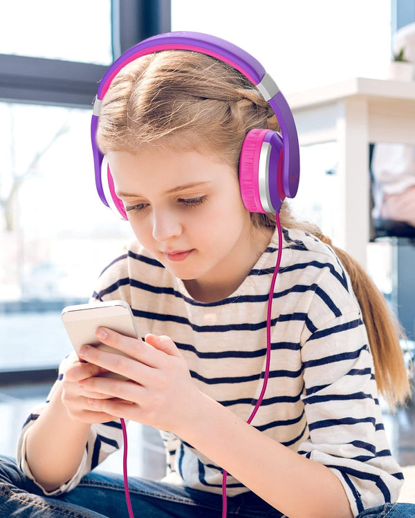 Elecder I41 Kids Headphones, Headphones for Kids Children Girls Boys Teens Foldable Adjustable on Ear Headphones with 3.5Mm Jack for Smartphones Computer MP3/4 Kindle School Travel Tablet (Purple/Red)