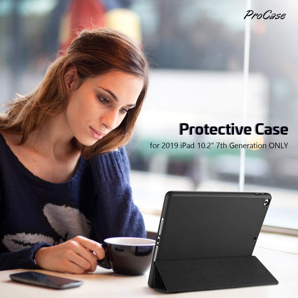 Procase Smart Case for Ipad 10.2 (9Th Gen 2021/ 8Th Gen 2020 / 7Th Gen 2019) with Pencil Holder and Soft TPU Back Cover, Slim Steady Stand Protective Case for 10.2" Ipad -Black