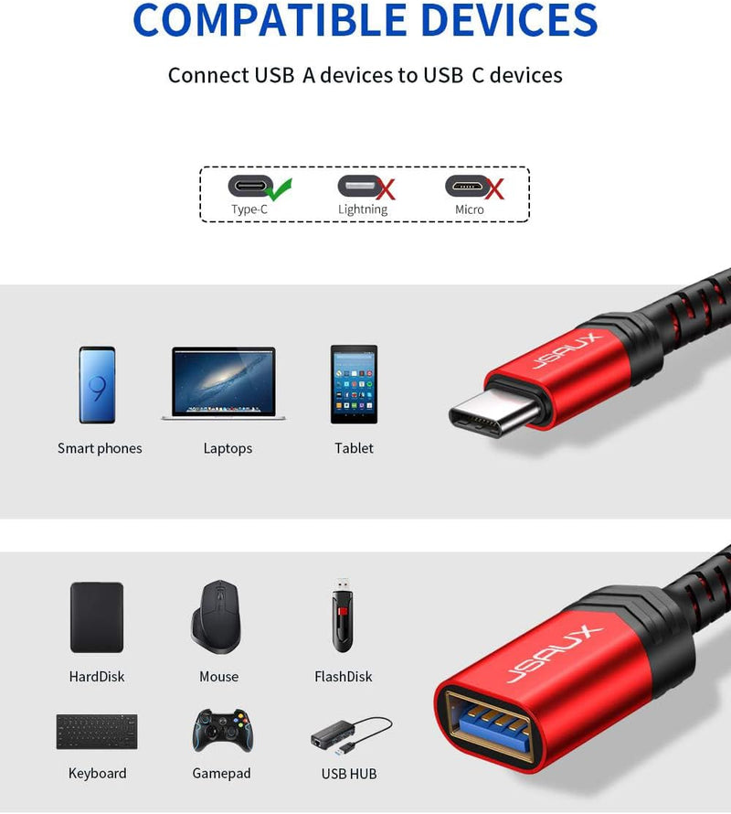 JSAUX USB C to USB Adapter [2 Pack], Type C 3.0 OTG Cable on the Go Type C Male to USB a Female Adapter Compatible with Macbook, Iphone 16 Pro Max/16 Plus/16E/15, Samsung Galaxy S25/S24/S23-Red