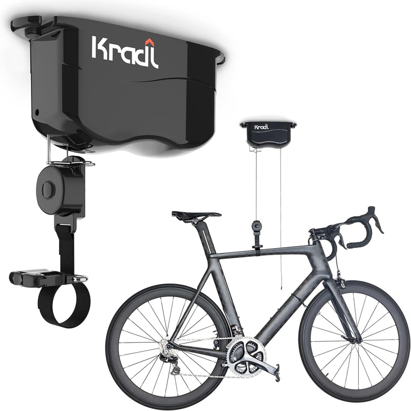 Kradl - Ceiling Mount Bike Lift and Rack. Bicycle Storage Hoist without Electricity, Clumsy Ropes or Pulleys.