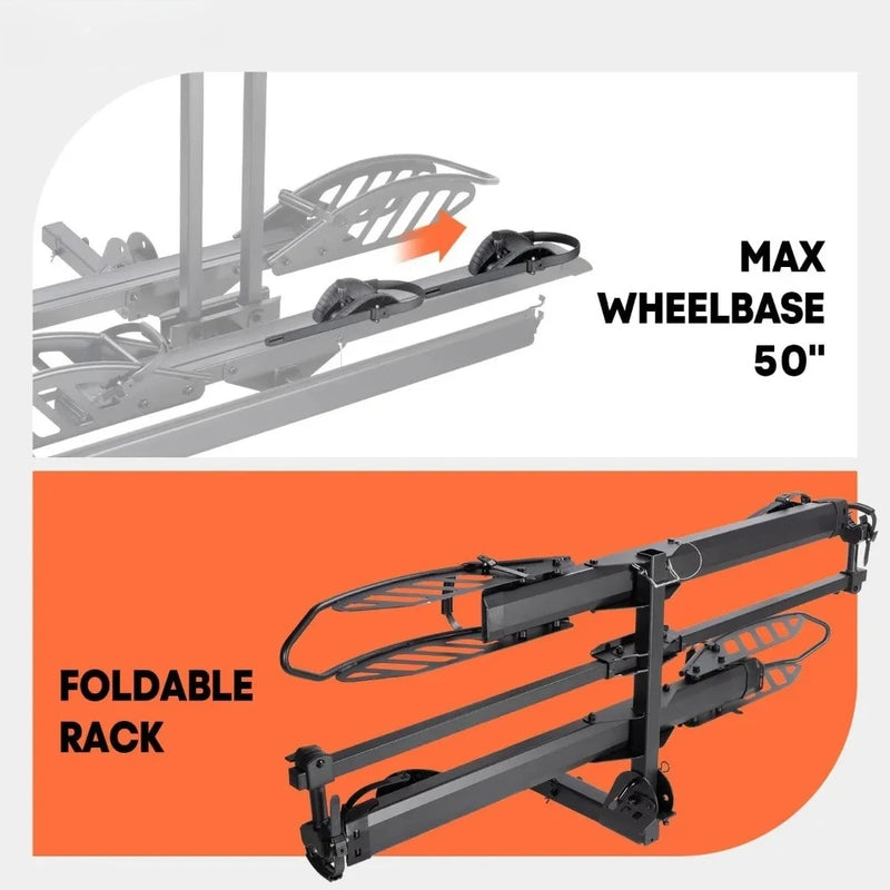 Cyberrack E2 Hitch 2 Ebike Rack with Ramp, 200 Lbs Capacity Electric Bike Carrier Foldable Platform Mount, up to 5-Inch Fat Tire